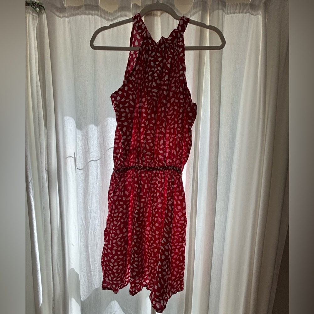 Red and white polka dot halter dress